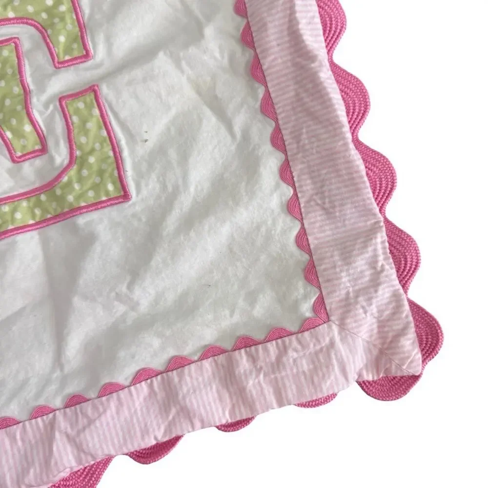 Pottery Barn Kids Pink Green Letter E Initials Pillow Cover Sham 16